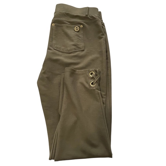 Michael Kors Olive Leggings with Gold Eyelet Accents - L - Picture 1 of 7